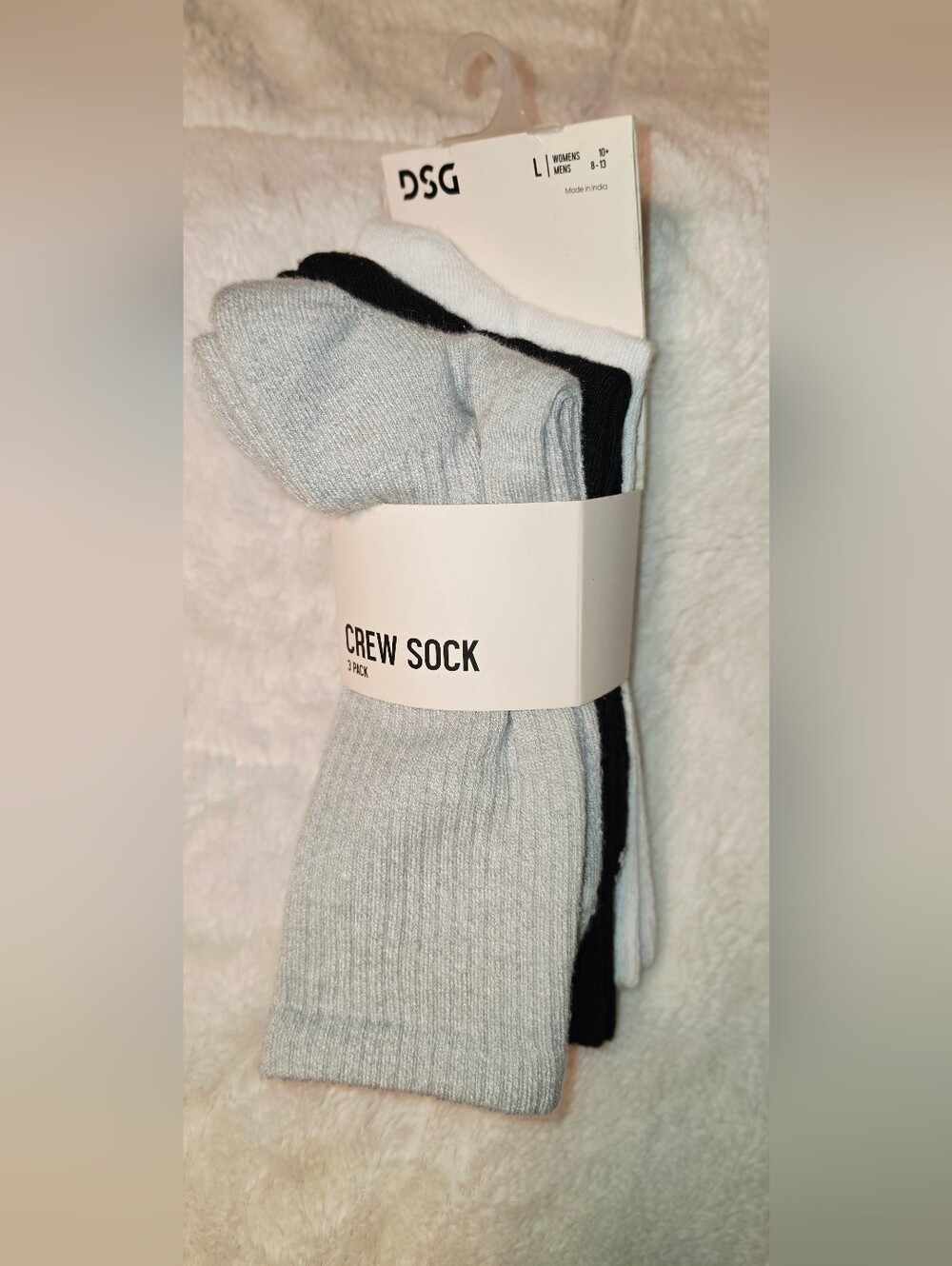 DSG Men's 3-Pack Crew Socks - Gray, Black, White (SOC59)